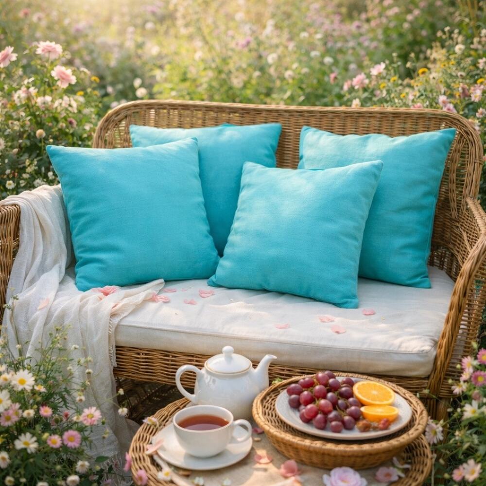 Set of 2 Sunbrella Aruba Blue Outdoor Pillow Covers tropical teal beach resort